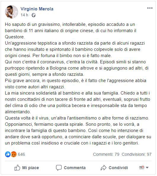 Il bimbo di origine cinese aggredito per razzismo a Bologna article-post