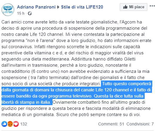 Life 120 Channel: chiude il canale di Adriano Panzironi article-post