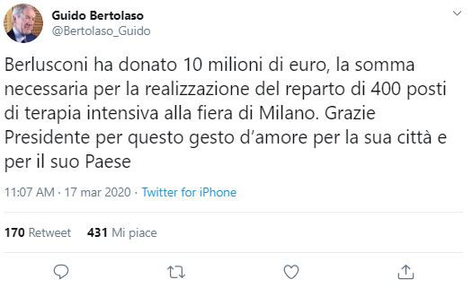 berlusconi dona 10 milioni regione lombardia