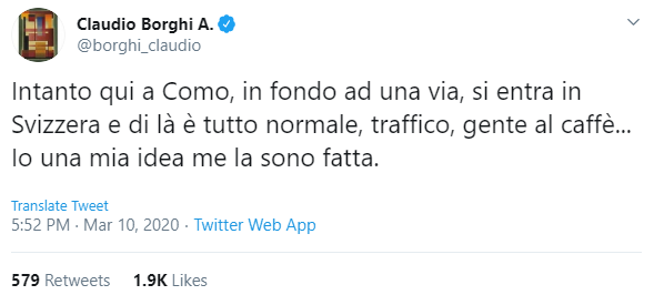 Claudio Borghi e la Svizzera che ha deciso “di sbattersene e lasciar morire la gente” per il Coronavirus article-post