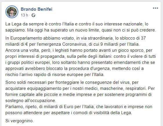 Anche Sassoli all’attacco dell’Olanda: «Miopi e egoisti i governi che non capiscono che la tragedia è comune»