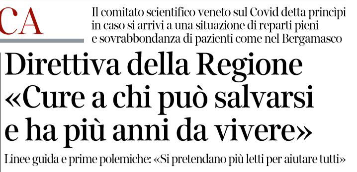 Coronavirus: la direttiva della Regione Veneto sulle cure a chi può salvarsi o ha più anni da vivere article-post