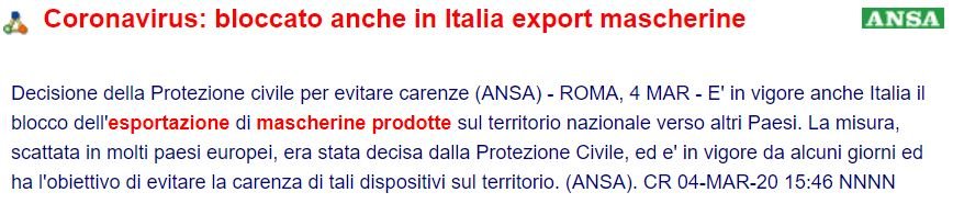 coronavirus mascherine italia blocca export