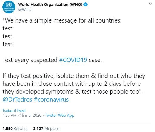 coronavirus test tampone oms