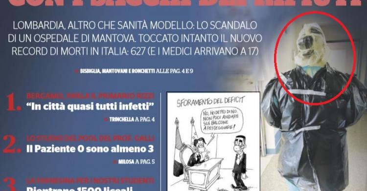 dottori che si proteggono con i sacchi dei rifuti a mantova