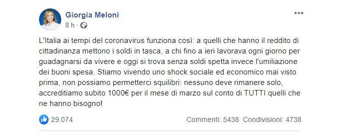 Come Giorgia Meloni è felice se i soldi li dà Musumeci e si arrabbia se li dà Conte article-post