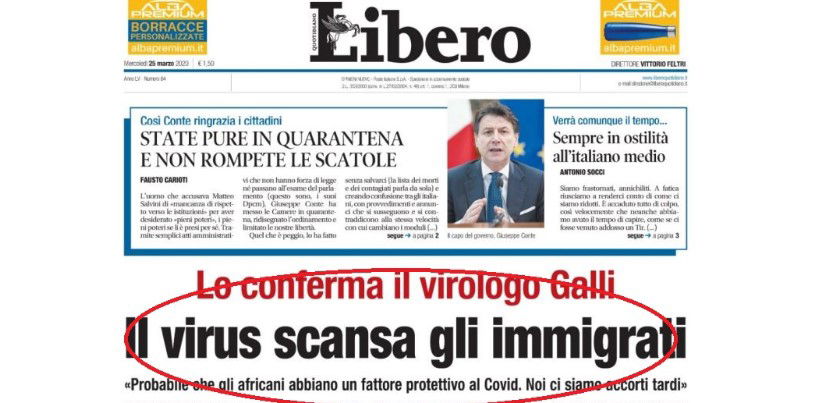 Libero e il Coronavirus che “scansa” gli immigrati article-post