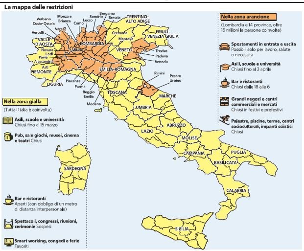 mappa restrizioni zone chiuse gialle arancioni