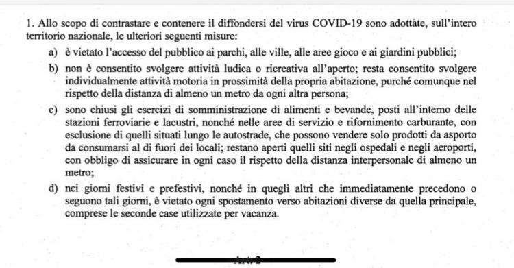 coronavirus nuovi divieti parchi passeggiate seconde case