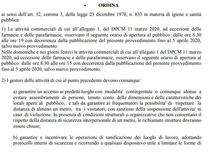 ordinanza negozi regione lazio