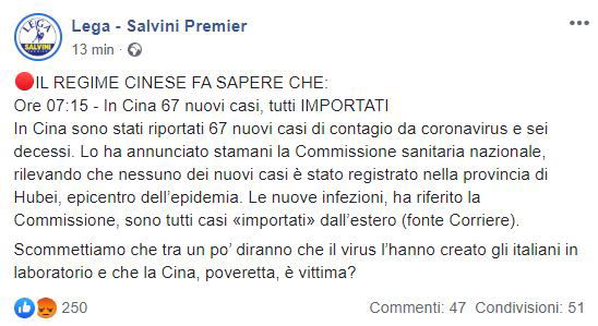 pagina facebook lega coronavirus