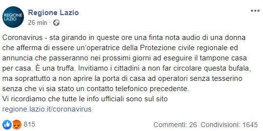 La truffa dei controlli a casa e del tampone per il Coronavirus article-post