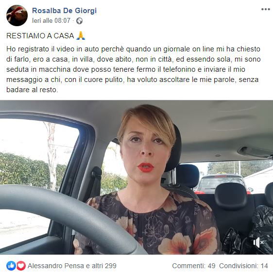 Rosalba De Giorgi: la deputata M5S che pubblica un appello a restare a casa… dalla sua auto preview
