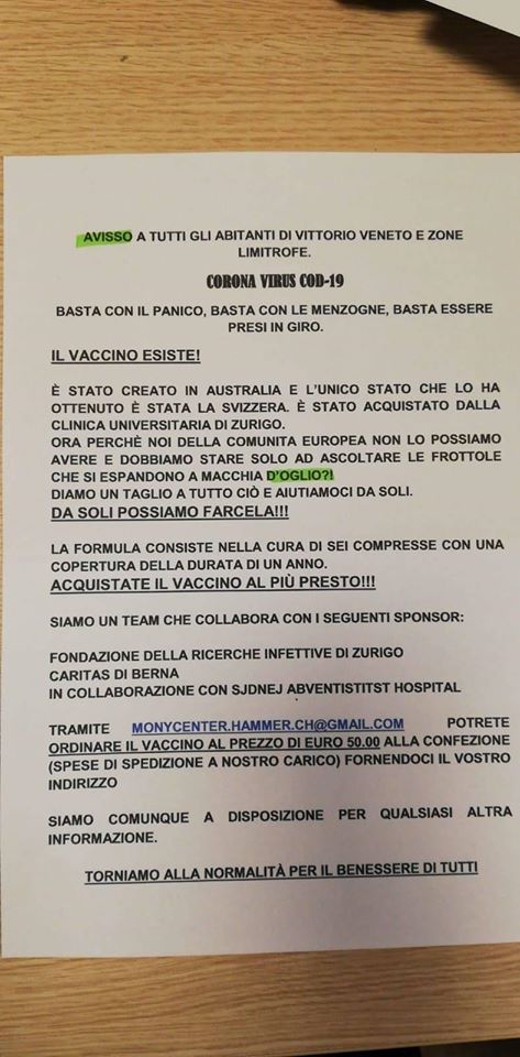 vaccino coronavirus vittorio veneto bufala 1