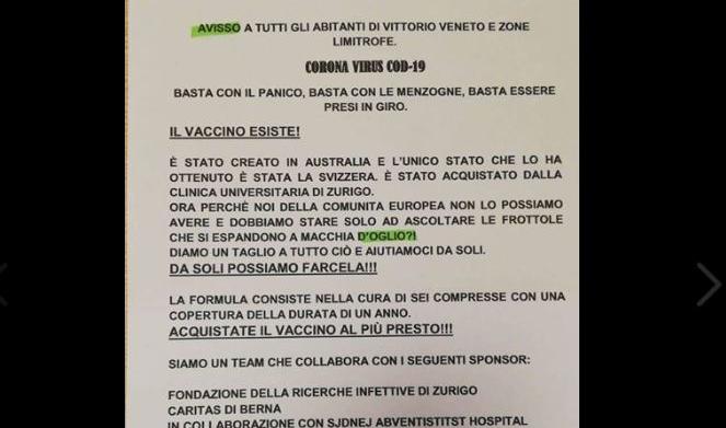 vaccino coronavirus vittorio veneto bufala