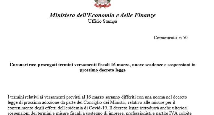 versamenti fiscali 16 marzo prorogati