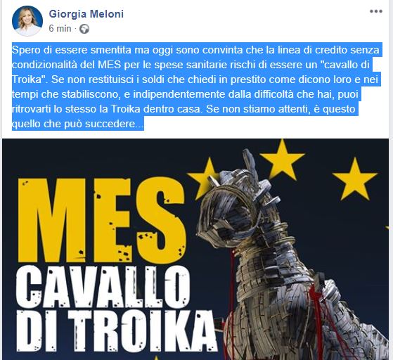 Giorgia Meloni, il cavallo del MES e quei figli di Troika che pretendono addirittura la restituzione dei prestiti article-post