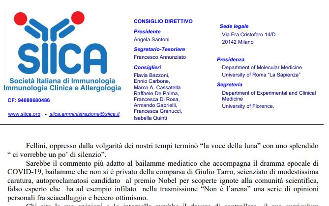 La Società di Immunologia contro Giulio Tarro article-post
