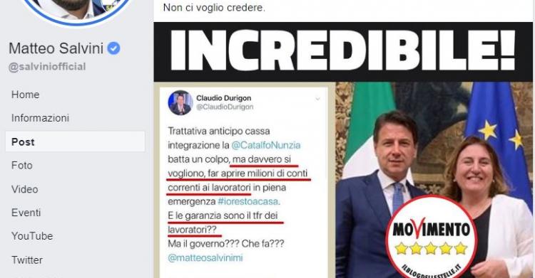 matteo salvini bufala conti correnti lavoratori cassa integrazione