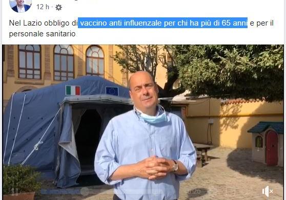 nicola zingaretti vaccino antinfluenzale