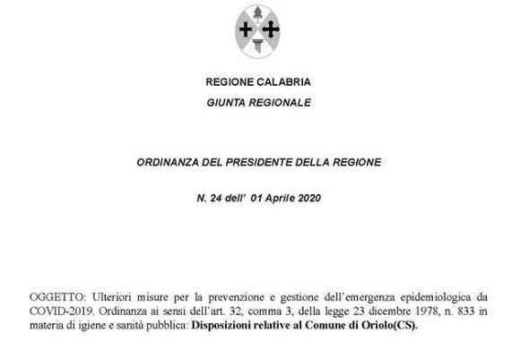 oriolo regione calabria chiuso coronavirus 1