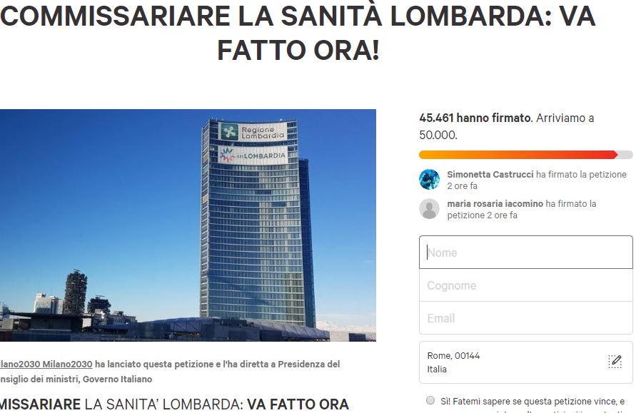 petizione commissariare lombardia