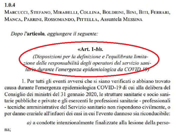 scudo penale medici coronavirus