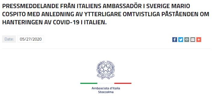 anders tegnell ambasciata italiana svezia