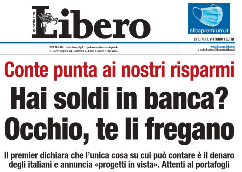 Libero e Conte che vuole fregare i soldi del conto in banca degli italiani article-post