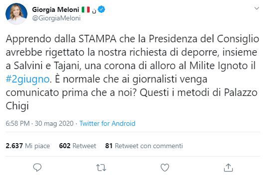  giorgia meloni milite ignoto 2 giugno