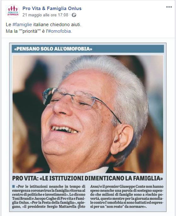 Gli insulti e le minacce a Mattarella sulla pagina di Pro Vita article-post
