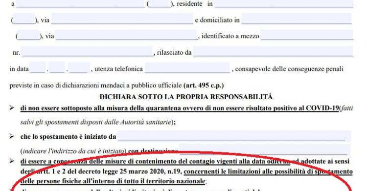 modulo autocertificazione spostamenti regione