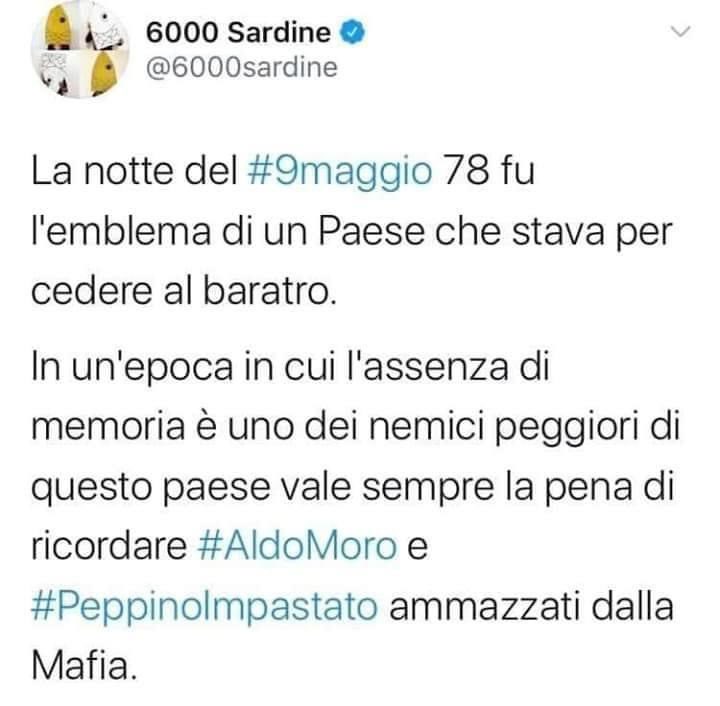 Il tweet delle Sardine su Moro e Impastato «ammazzati dalla mafia» article-post