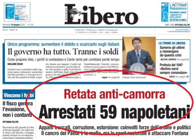 La soddisfazione di Libero: «Arrestati 59 napoletani» article-post