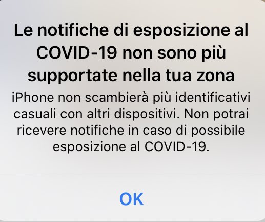 Ma se IMMUNI dice: «Le notifiche di esposizione al COVID-19 non sono più supportate nella tua zona» allora mi geolocalizza? preview