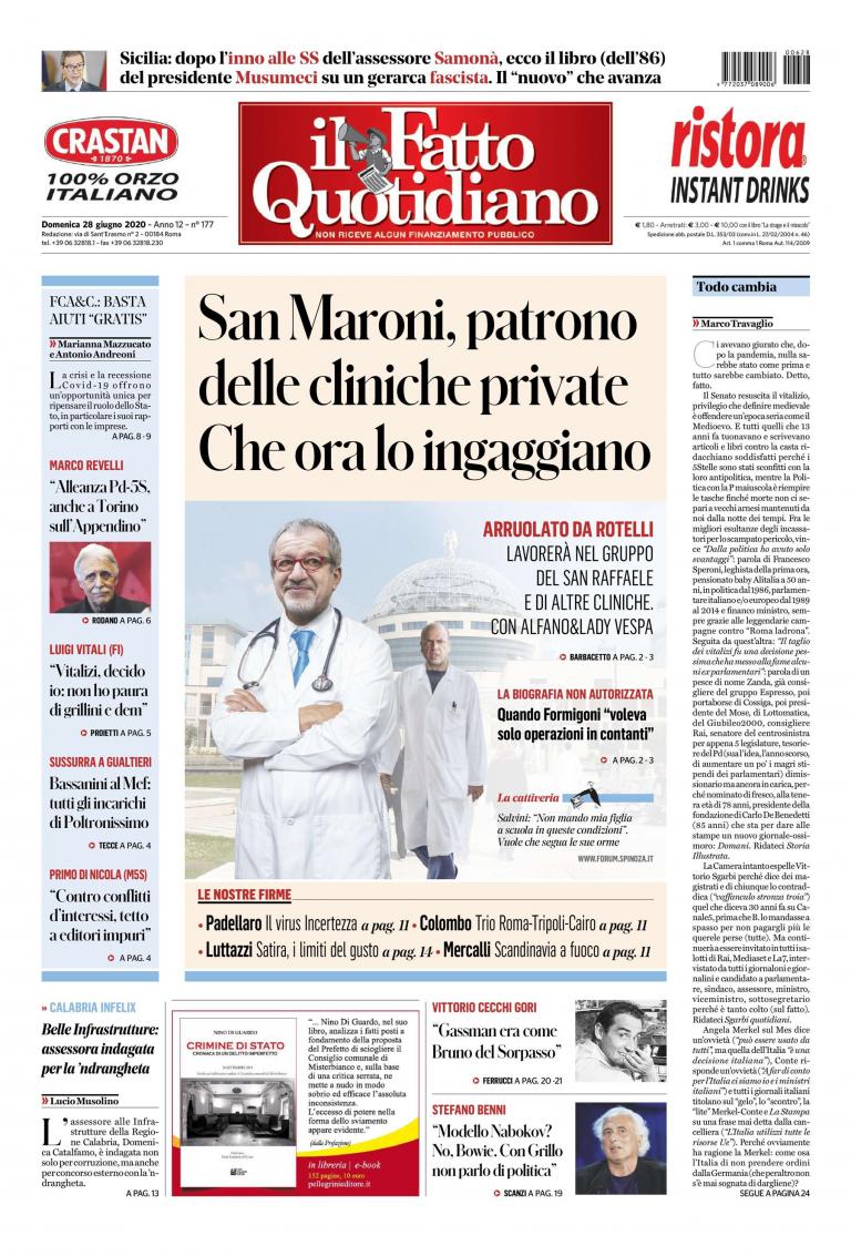 Le Notizie Di Oggi: Prima Pagina Del Fatto Quotidiano