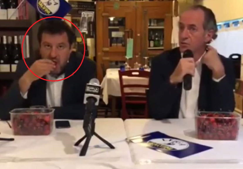 La faccia di Salvini che nega di aver mangiato ciliegie mentre Zaia parlava di bambini morti preview
