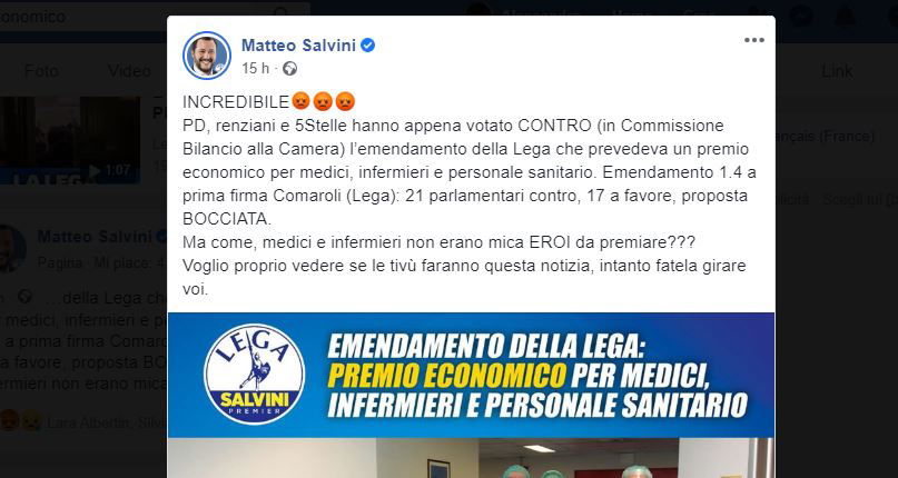 Matteo Salvini e la storia dei soldi agli infermieri bocciati dal governo article-post