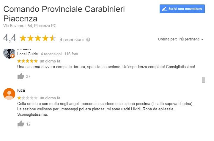 carabinieri piacenza recensioni google 1