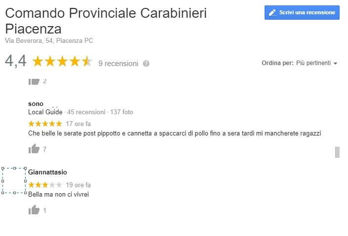 carabinieri piacenza recensioni google 3