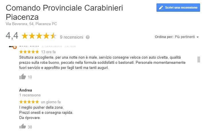 carabinieri piacenza recensioni google