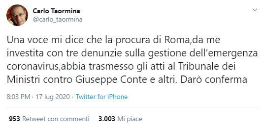 Carlo Taormina e le denunce contro Conte al Tribunale dei Ministri article-post