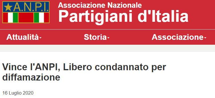 condanna libero diffamazione anpi