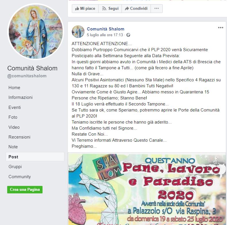 Il focolaio nella Comunità Shalom in provincia di Brescia article-post