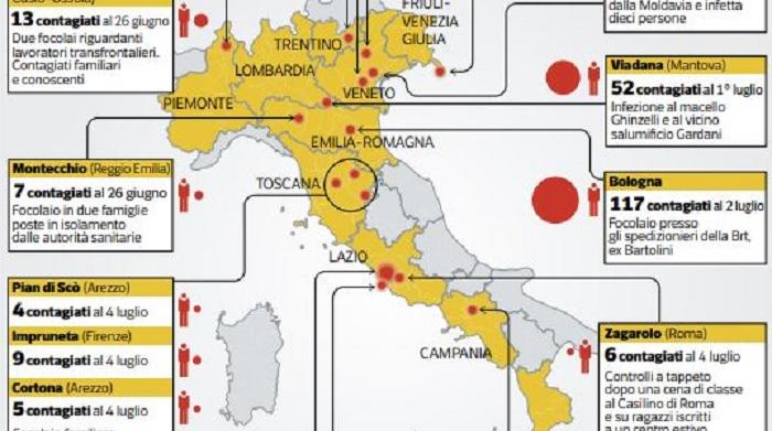 dove sono focolai coronavirus italia