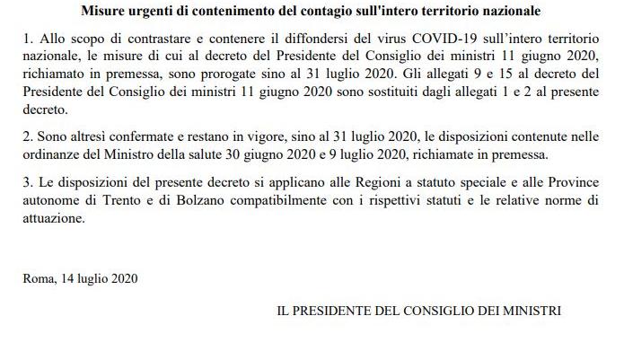 dpcm 14 luglio cosa cambia regole divieti covid
