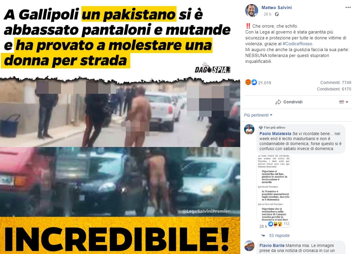 La foto-bufala di Salvini sul pakistano che molesta una donna a Gallipoli article-post