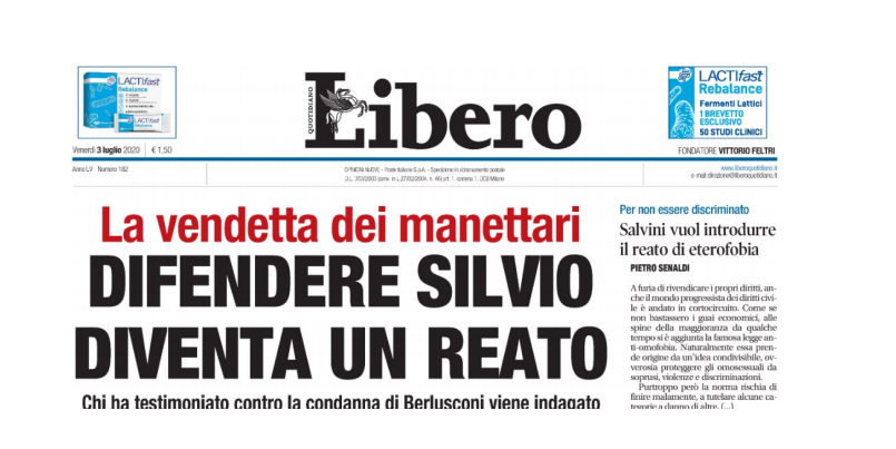 Notizie di oggi 3 luglio: la prima pagina di Libero article-post