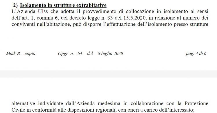 ordinanza regione veneto strutture alternative a carico dell'interessato