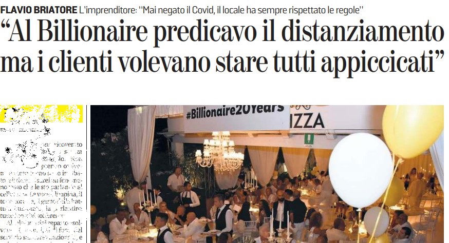 Briatore, il distanziamento dei clienti al Billionaire e i video dei dipendenti senza mascherina article-post